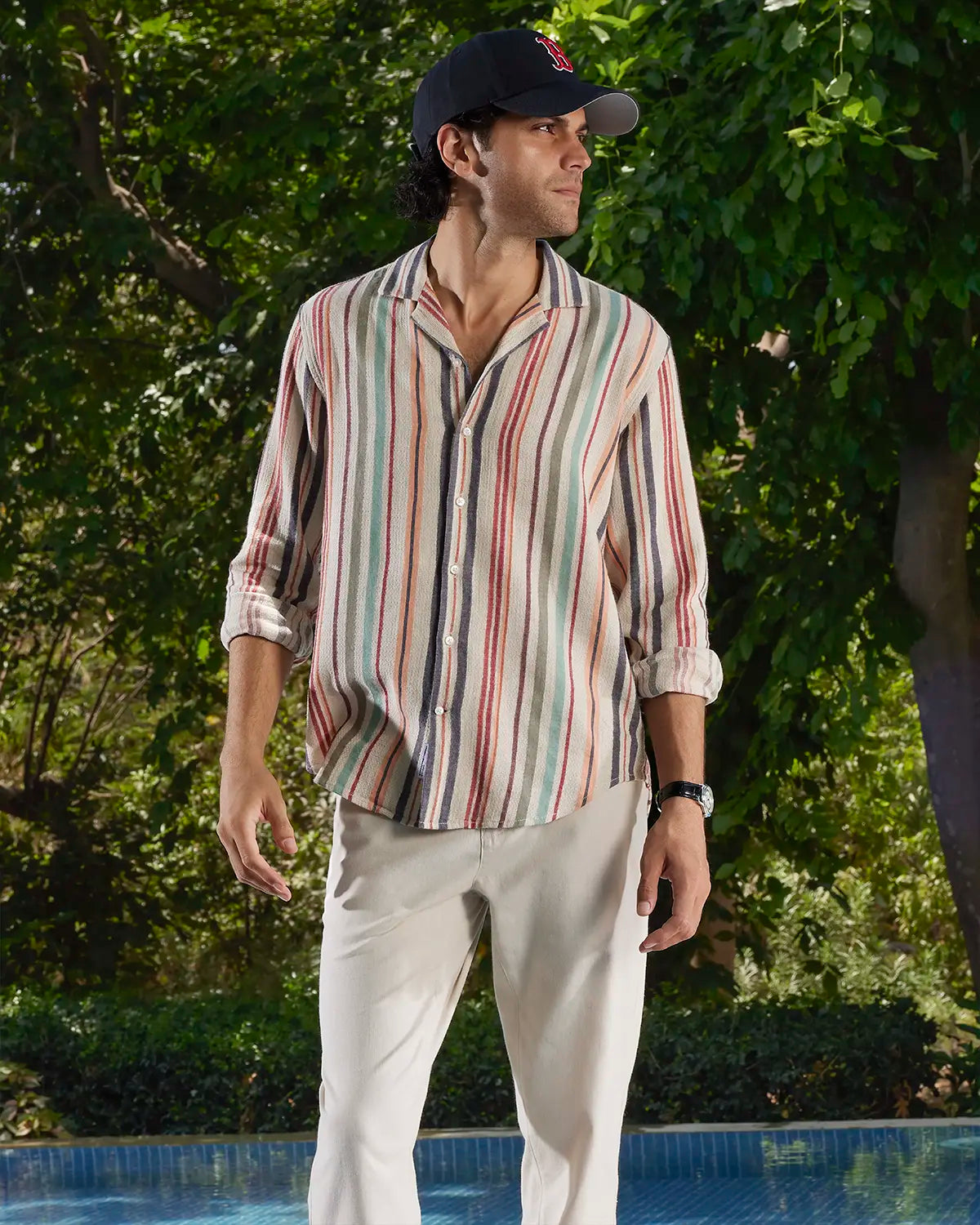 Multicoloured Dobby Striped Shirt