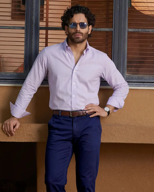 Cotton Lavender Twill Striped Shirt